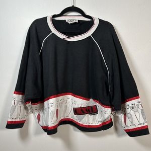 Vintage 1980s Camp Beverly Hills Cropped Sweatshirt Medium M 80s Black Red